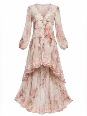 Rococo Sand Melody Maxi Dress Floral High Low Balloon Sleeve Boho Romantic S